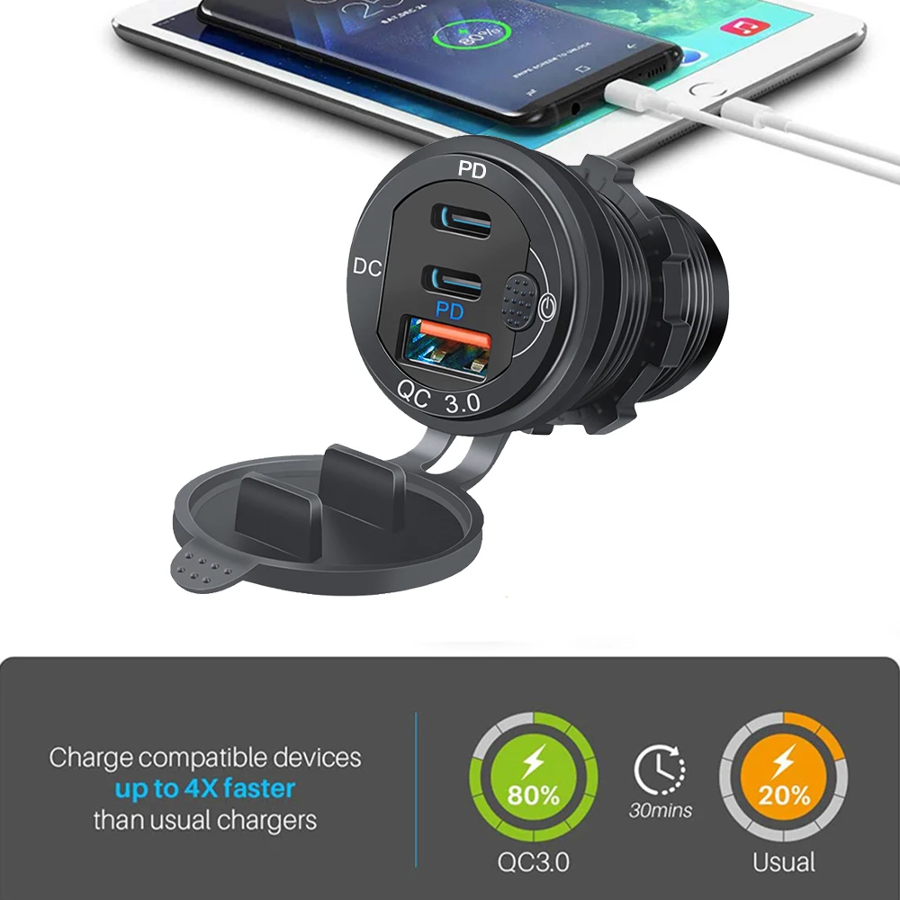 Chargeur Voiture Thlevel USB QC3.0 Et PD Type-C + Voltmètre – Neuf