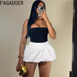 FAGADOER Fashion Solid Bubble Ruched Mini Skirts Women Elastic High Waist Slim Puff Skirts Summer New Female Matching Streetwear