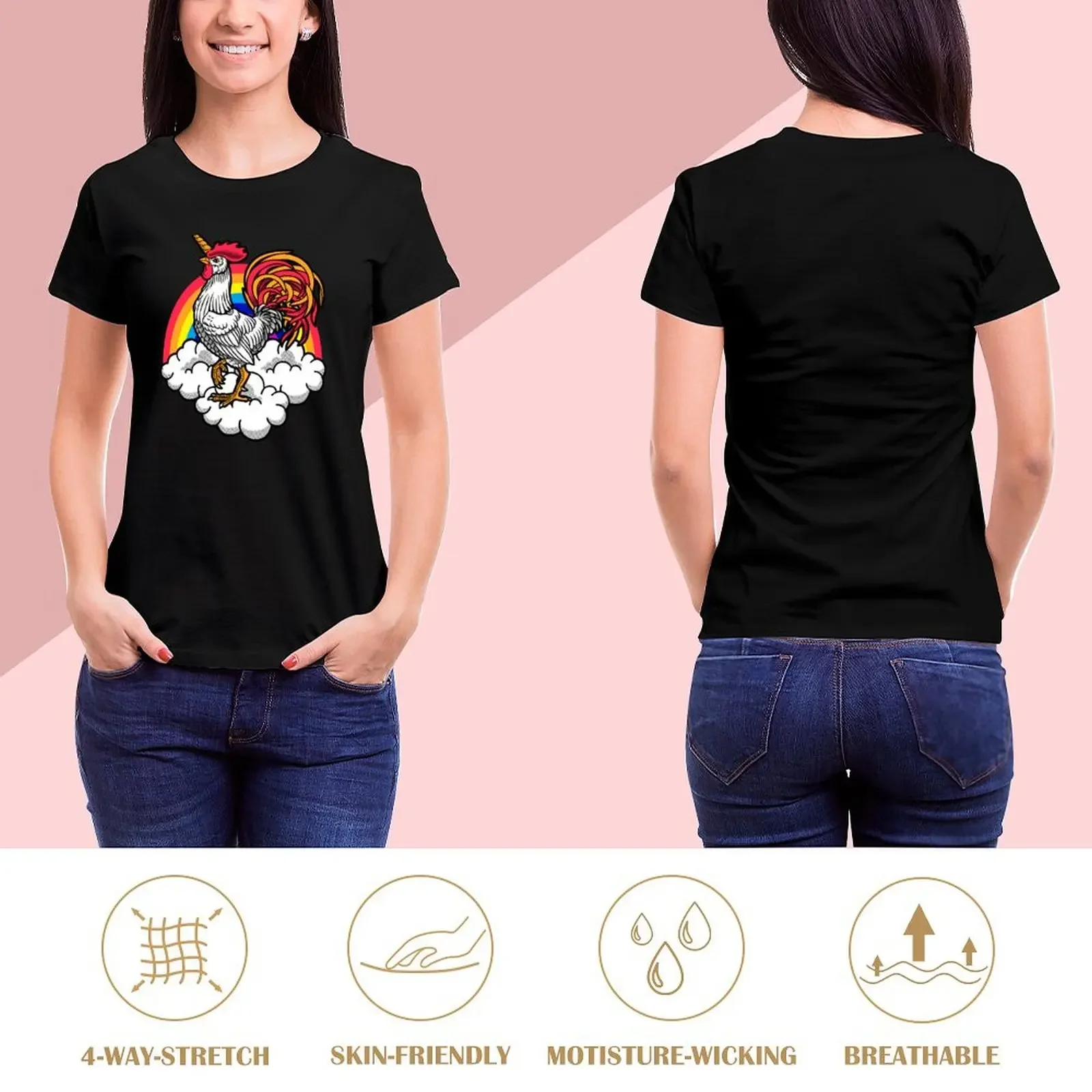 Unicorn Chicken Rainbow T-Shirt heavyweights summer top tees black t shirts for Women