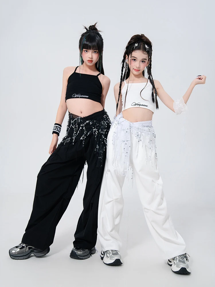 2025 เด็กHip Hop Danceเครื่องแต่งกายสําหรับสาวเสื้อกั๊กกางเกงหลวมStreet Danceเสื้อผ้าแฟชั่นแสดงแจ๊สเต้นรําชุดDQS19714