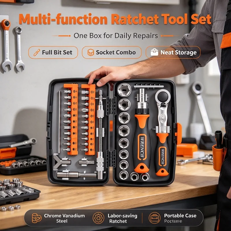 Labor Saving Ratchet Screwdriver Set with Magnetic Torx Bits, Multi-purpose Hand Tool Kit for Home Repair & DIY Projects