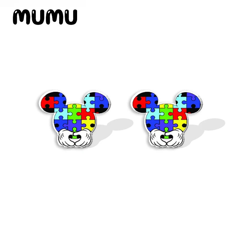 2024 baru autisme Mouse anting Stud cinta epoksi perhiasan Resin akrilik anting buatan tangan hadiah penggemar