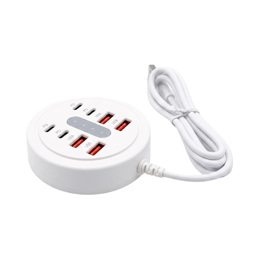 66W Multi‑Port USB Charging Station 4 USB‑A +4 PD Type‑C Desktop Fast Charger Hub Round Portable Charging Dock For Smartphone