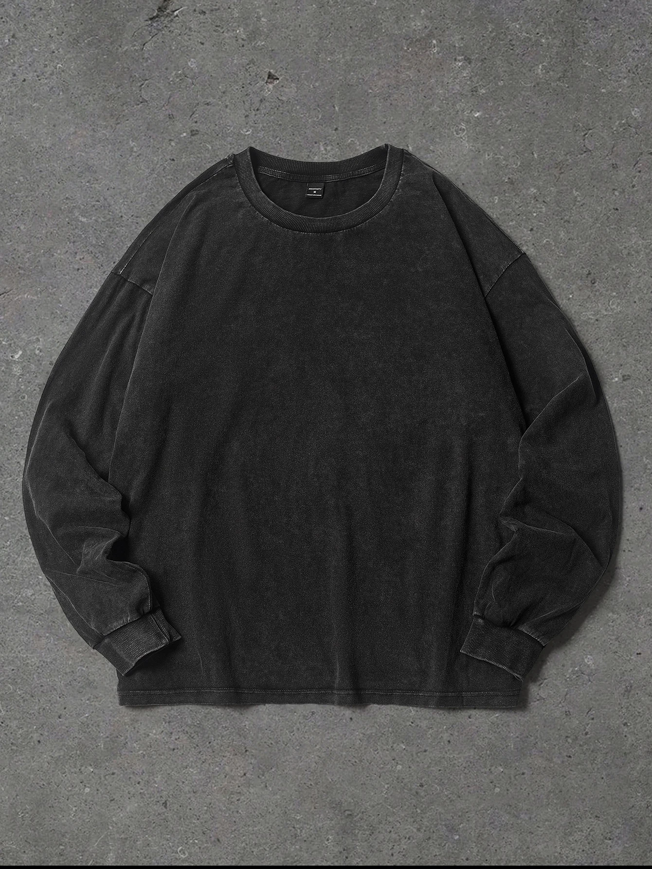 Men's Vintage Acid Washed Crew Neck Long Sleeve T-Shirt Plain Blank Oversized Tee S-XXL Casual Streetwear Top