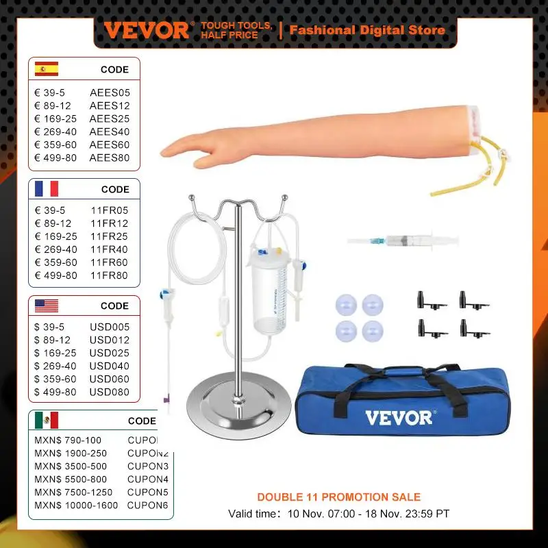 VEVOR Phlebotomy Practice Kit IV Venipuncture Intravenous Training High Simulation Arm Kit for Students Nurses and Professionals