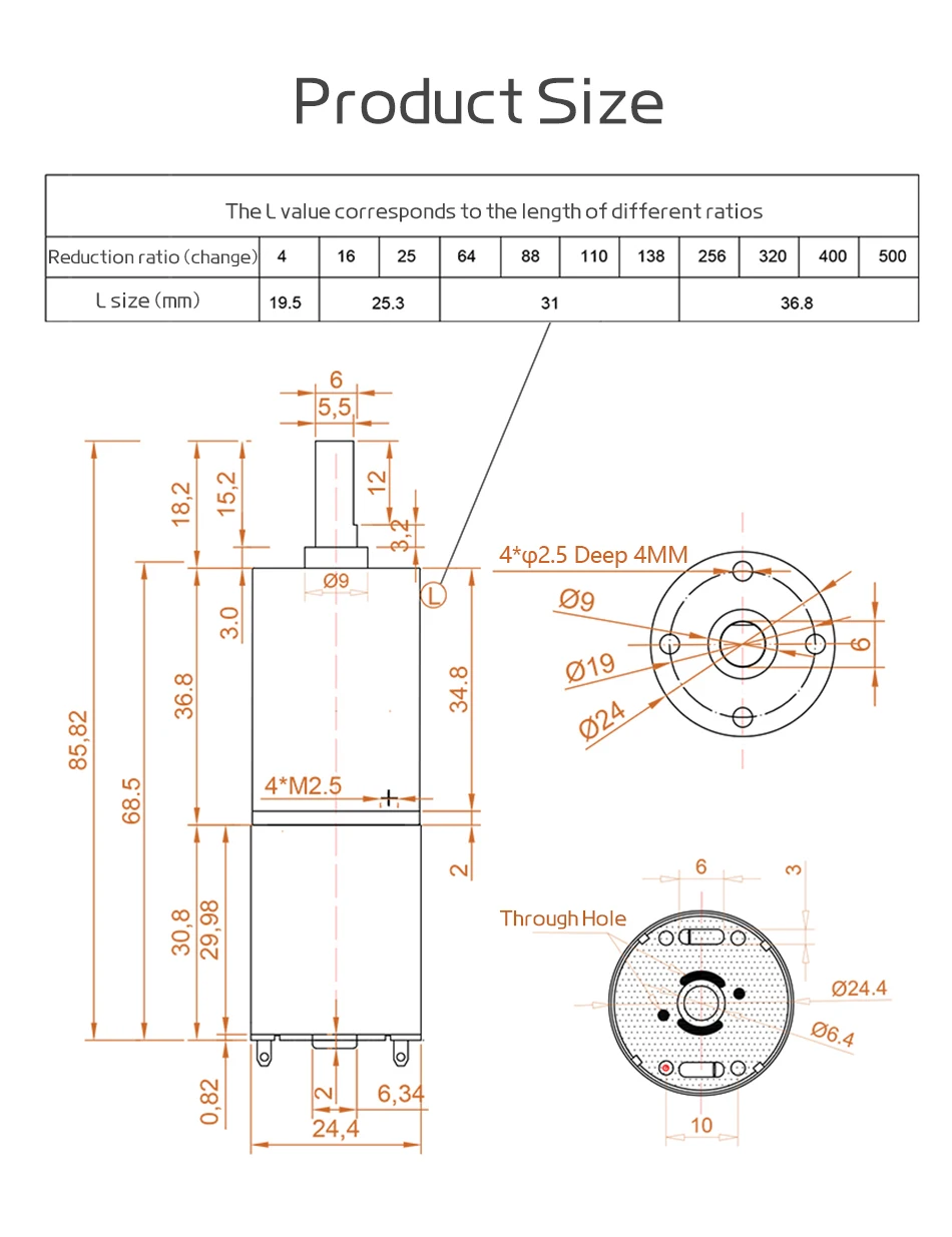 GA24Y-370 Miniatur-Planetengetriebemotor 6V12v24V Geschwindigkeitsregelung Vorwärts und Rückwärts 17RPM-2125RPM Untersetzungsgetriebe Kleiner Motor – Detail 1