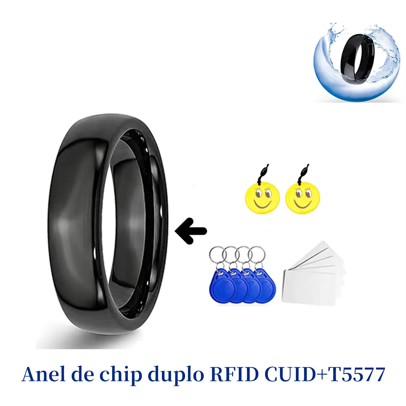 RFID inteligente chip duplo nfc anel id + ic etiqueta à prova d' água cuid t5577 chave de crachá regravável 125khz 13.56mhz token cópia clone escrever