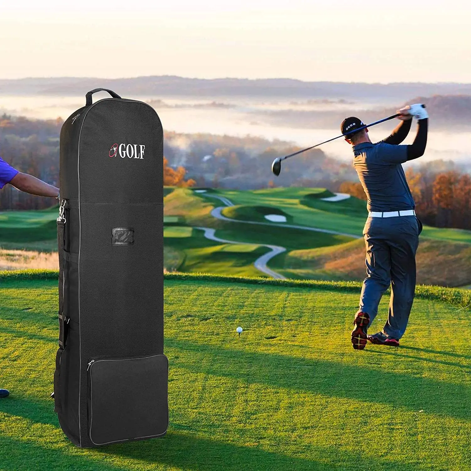 Golf Travel Plane Bags With Wheel And Detachable Shoulder Straps Foldable Golf Club Travel Cover for Airlines Golf Aviation Bag view 5