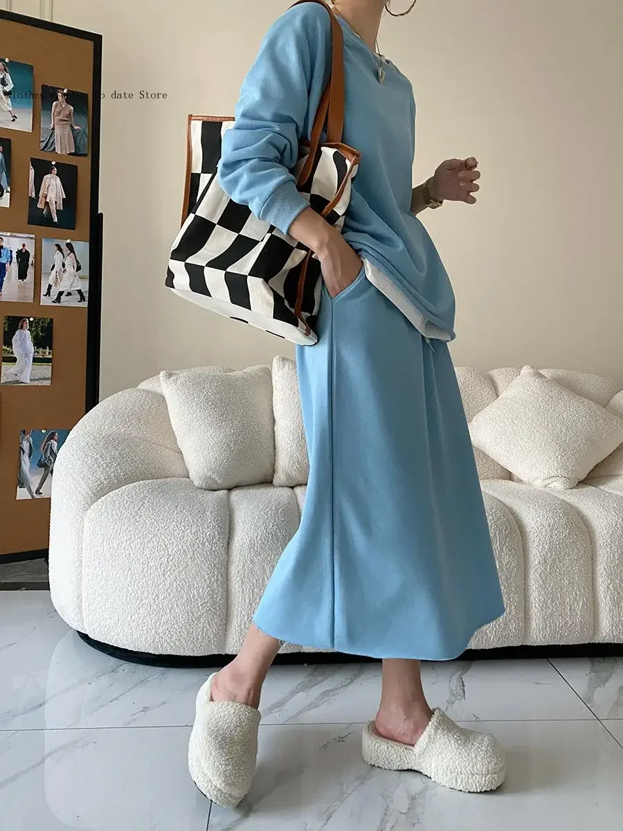 Spring and Autumn Fashion Two-Piece Casual Loose Sweater Dress Set