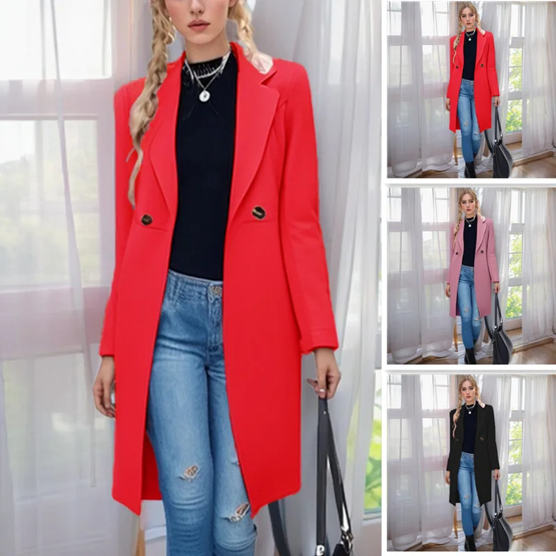 Elegant Long Single-breasted Woolen Women's Coat with Waist-cinching Belt and Double-breasted Design for Autumn and Winter
