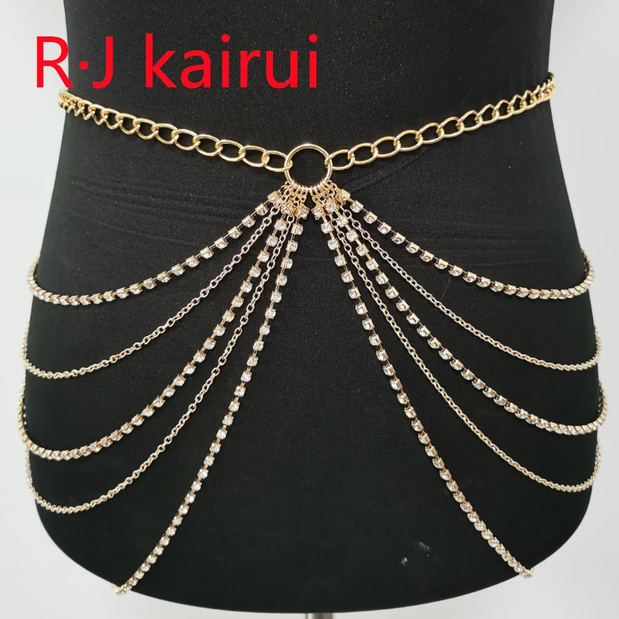 Fashion Style WRB978 Women Gold Color Waist Belly Chains Sexy Rhienstone Waist Belly Chains Jewelry 2 Colors