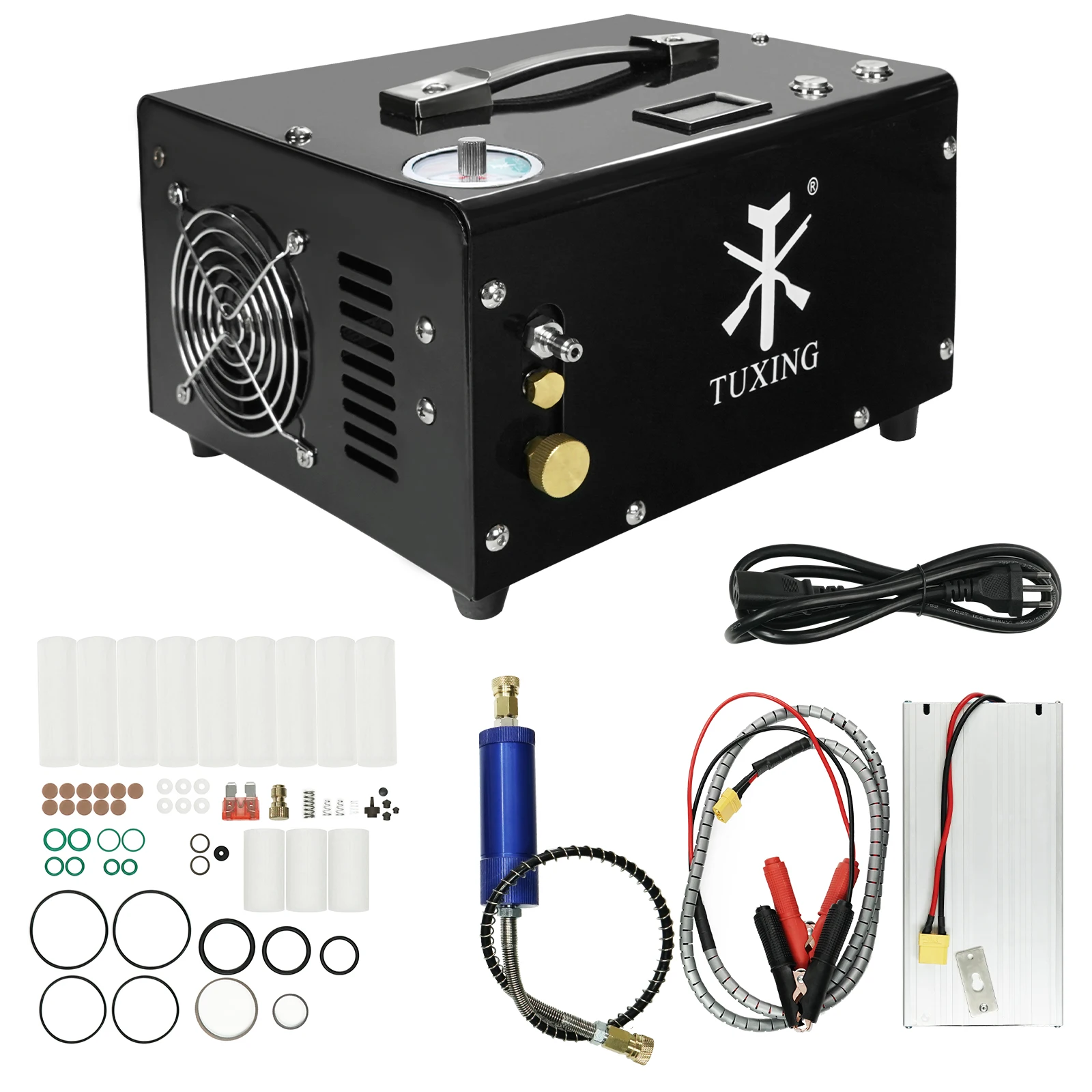 TUXING TXET061 300Bar PCP Air Compressor 4500Psi Portable High Pressure Compressor with Car Power Supply for Diving Air Rifle