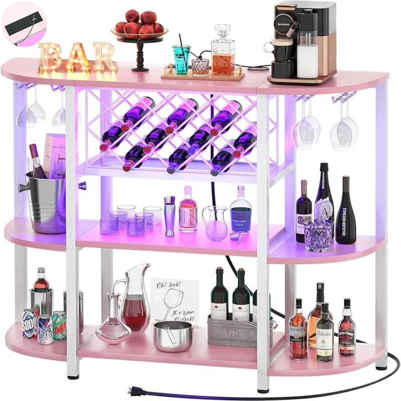 

Unikito 4-Tier Metal Coffee Bar Cabinet with Outlet and LED Light, Freestanding Floor Table for Liquor Glass Holder Wine