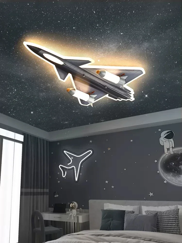 Children's Room Light, Bedroom Ceiling Light, Creative Personality  Fighter Model, Boys' Room Aircraft Light