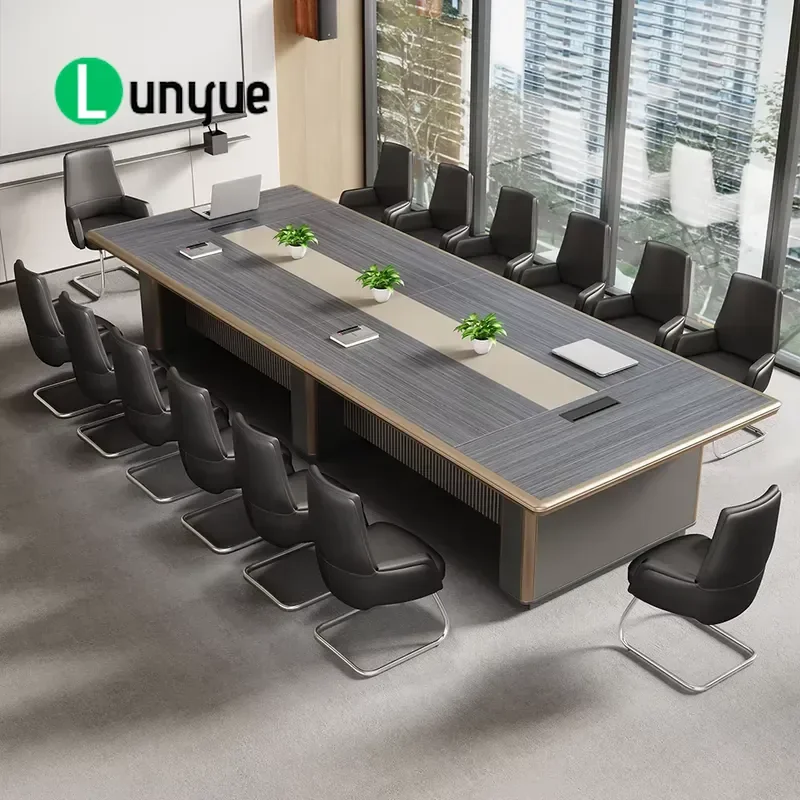 Modern Wooden Conference Table with Microphone Panel Knocked-down Extendable Design for Office Meeting Room Furniture