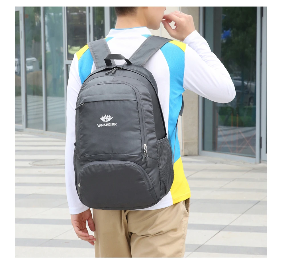 23l packbarer Rucksack faltbare ultraleichte Outdoor-Reisetasche großer zusammen klappbarer Rucksack Wander reise rucksack Bergsteiger-Tages rucksack Geringes Gewicht hohe Kapazität Wasserabweisendes Gewebe Top Punc – Detail 19