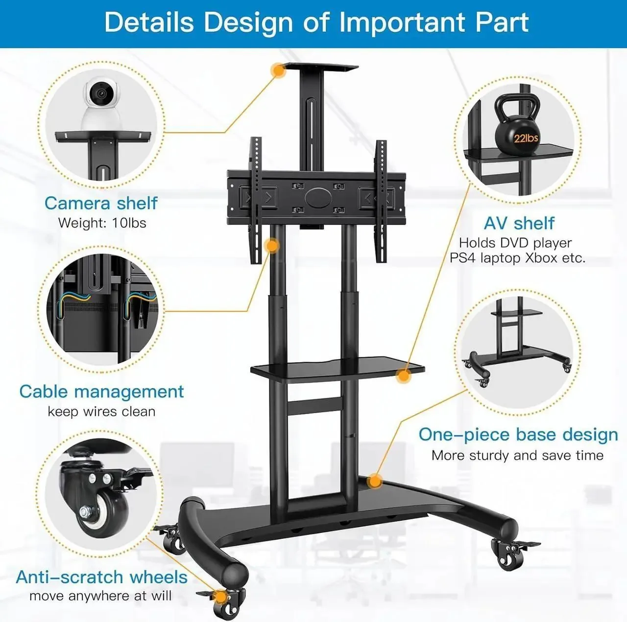 Corner Mobile Tv Trolley Stand Motorized Monitor Mount Bracket Tripod Lcd Led Audio Floor Swivel Pillar TV Cart