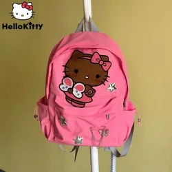 Sanrio Hello Kitty Millennium Girl Pink Silver Star Backpack Y2K Trendy Large Capacity Shoulder Bag Student Aesthetic Schoolbag