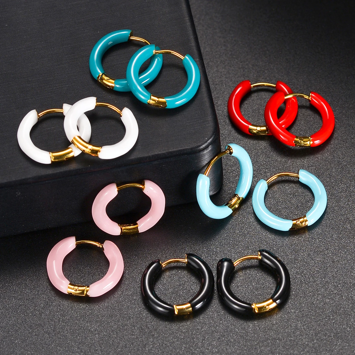 MeMolissa 2pcs Stainless Steel Hoop Earrings for Women Men Round Circle Earring Dripping Oil Enamel Earring High Quality