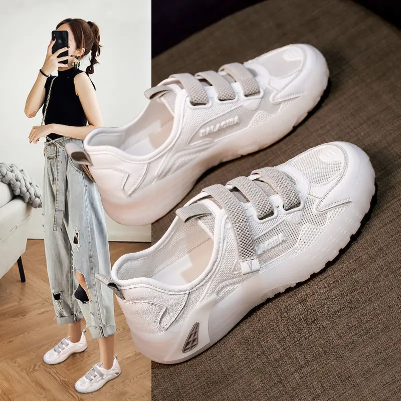 Women's Summer Sports Breathable Mesh Casual Flat White Shoes Students Thin Section Running Shoes Non-slip Comfortable Sneakers