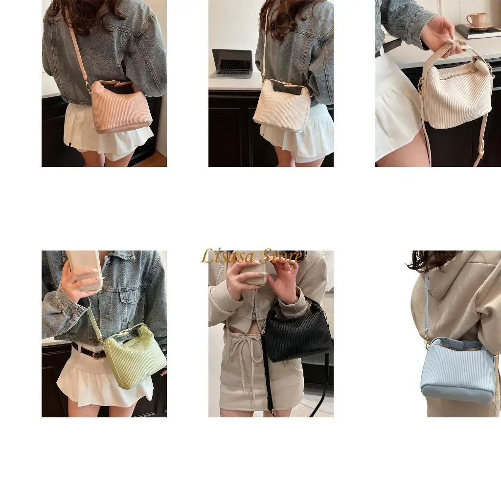 

M6CC Top Handle Shoulder Crossbody Bag Pleated PU Leather Solid Handbag for Shopping