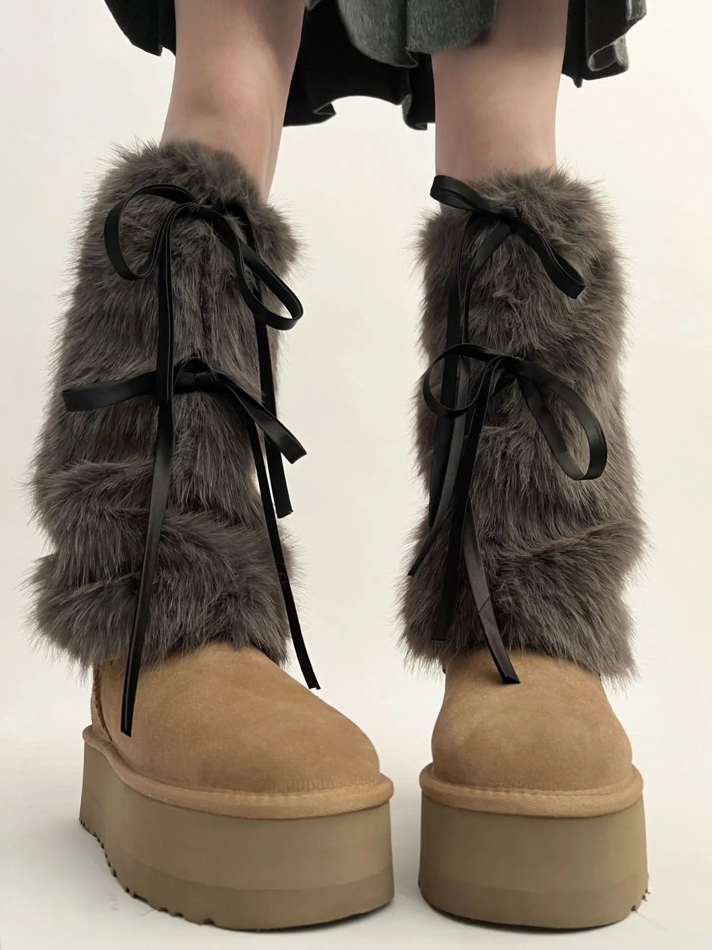 Autumn And Winter Strap Hairy Leg Cover Medium Tube Y2k Spicy Girl Thickened Imitation Rabbit Hair Fur Socks White Warm Women
