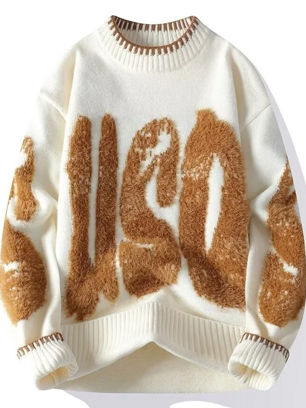 

Модный мужской свитер с крупными буквами, повседневный свободный крой, из мягкого полиэстера, зимний, удобный, с длинными рукавами, для пар