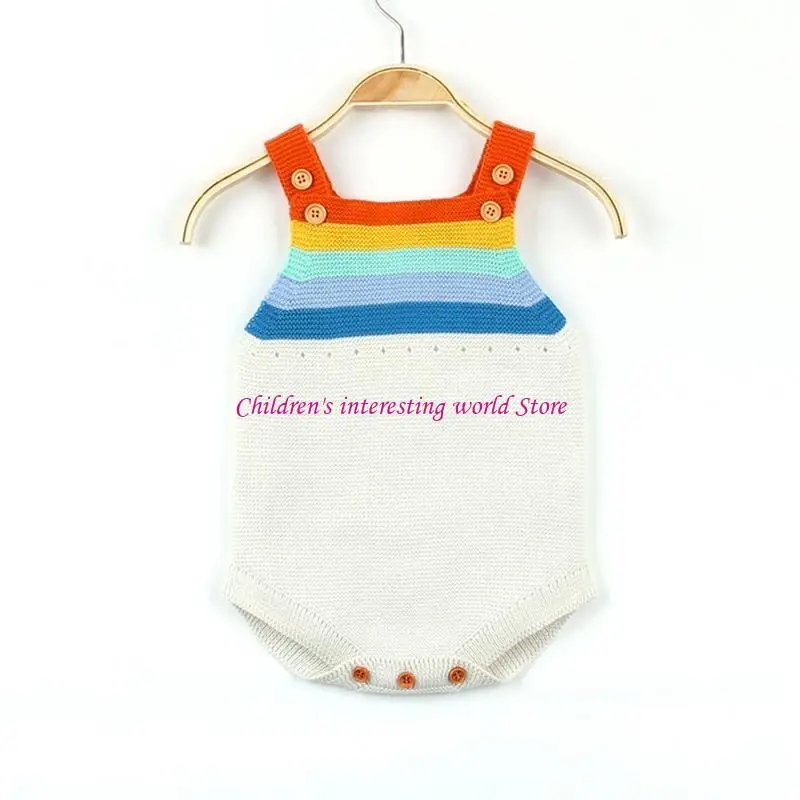 Pasgeboren baby baby zomer mouwloze bodysuit gebreide regenboog gestreepte knop voor romper peuter voor tanktop ju 425F