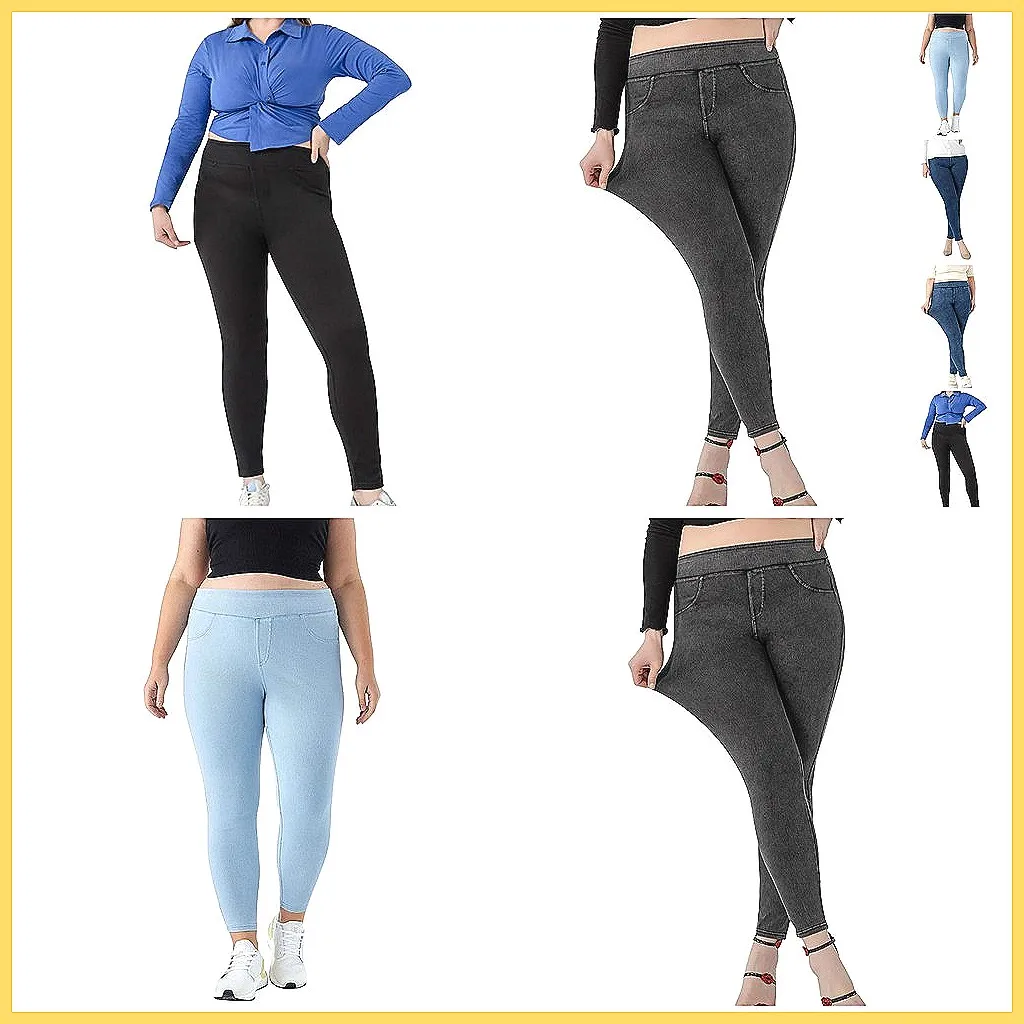 Women's High Waist Yoga Pants Tummy Control Slimming Butt Lifting Denim Fitness Casual Long Pants with Pockets