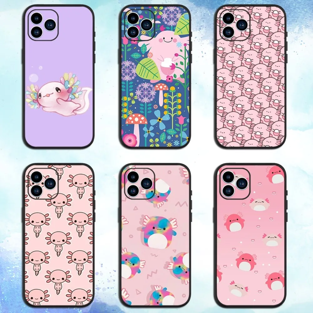 Cartoon Axolotl Cute Phone Case For iPhone 15 13 14 12 11 Pro MAX 16 XS Plus Soft Shell