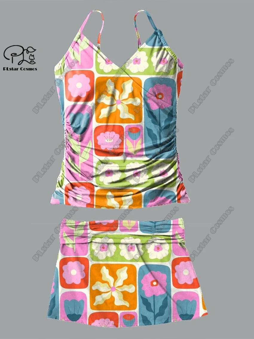 Scollo a v da donna estate piccola fresca stampa floreale animalier gonna con bretelle stile due pezzi costume da bagno vacanza nuovo costume da bagno Q-21