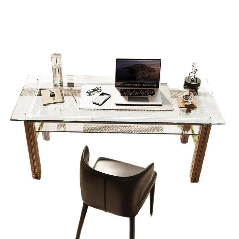 

Aluminum profile creative computer tempered glass table, household aluminum profile study desk