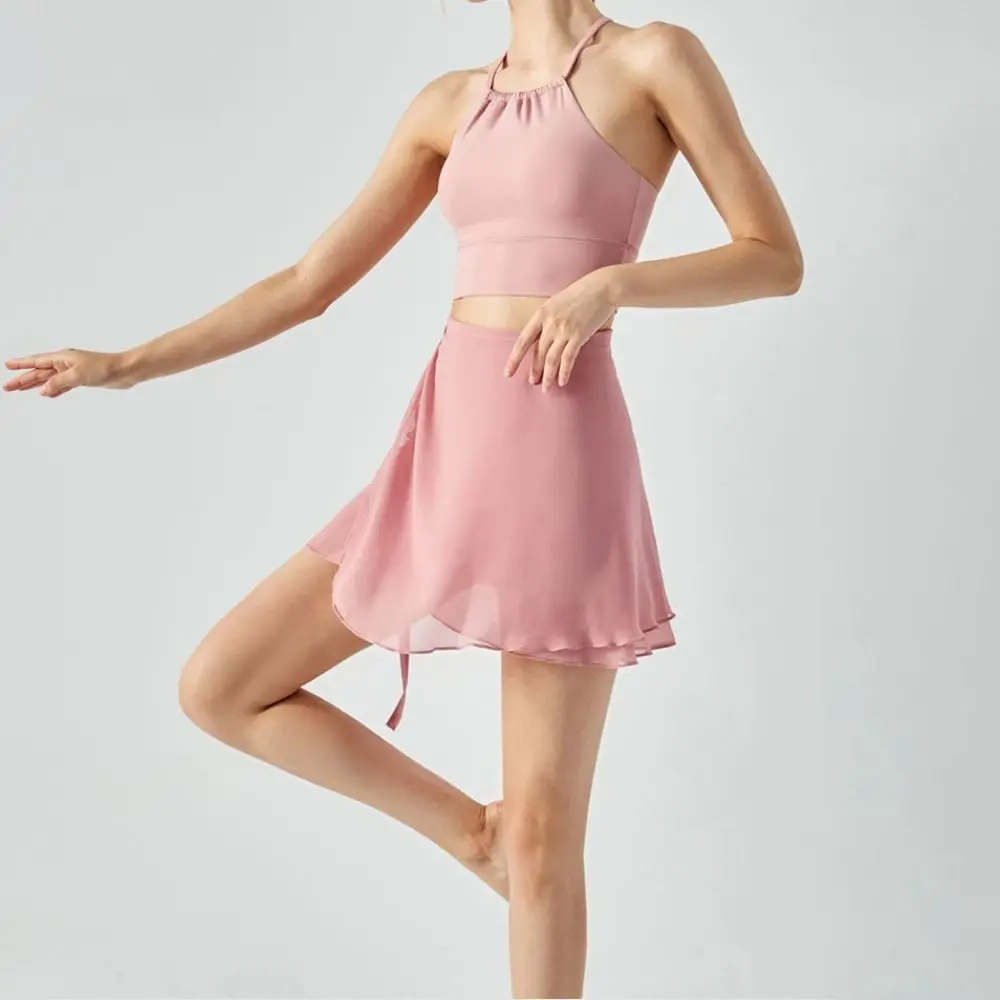 

Fashion Yoga Tutu Lace-up Skirt Dance Wear Mesh Thin Ballet Dancing Skirt Training Anti-glare Apron Wrap Dress Women