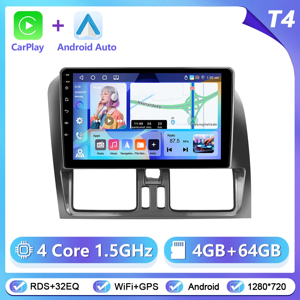 Podofo Draadloze Carplay Android Auto Radio voor VOLVO XC60 2008-2013 Auto Intelligent Systeem 6 + 128G WIFI GPS Navigatie Autostereo