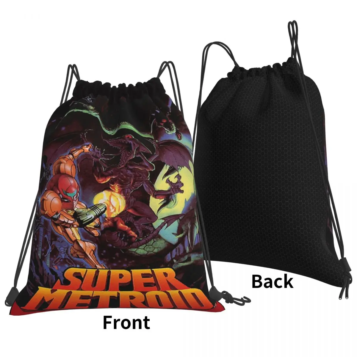 Super Metroid Large Game Backpacks Multi-function Drawstring Bundle Pocket Sports Bag Book Bags for Man Woman Students
