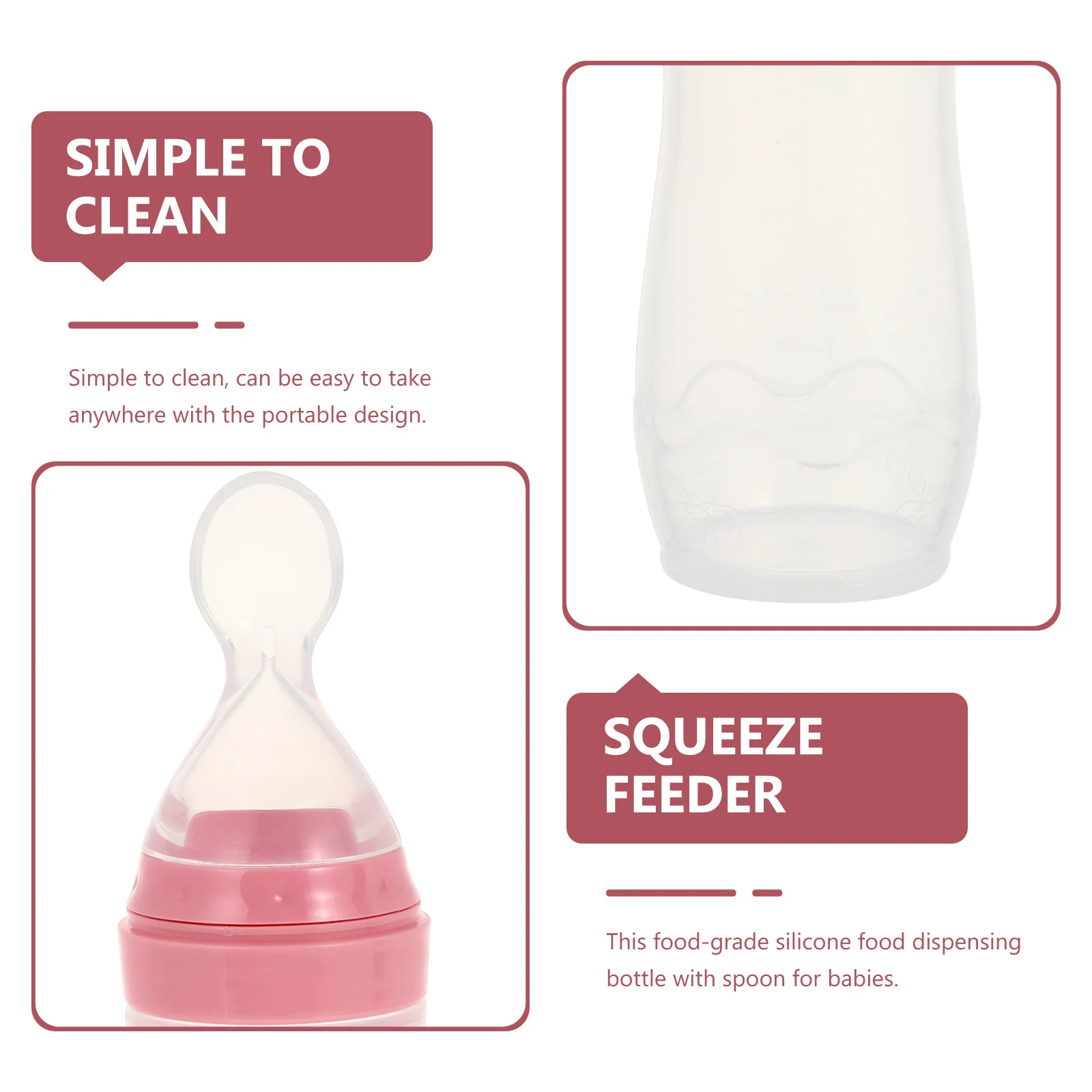 

Baby Feeder Bottle Silicone Squeeze Feeding For Cereal Pureed Food Dispensing Spoon Portable Steamed Sterilized Easy Clean