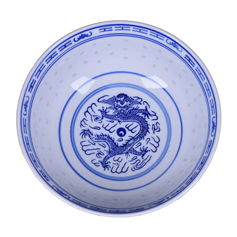 Ceramic Tableware Blue And White Porcelain Ramen Soup Bowl Chinese Rice Bowls Dragon Pattern Vintage Dinnerware