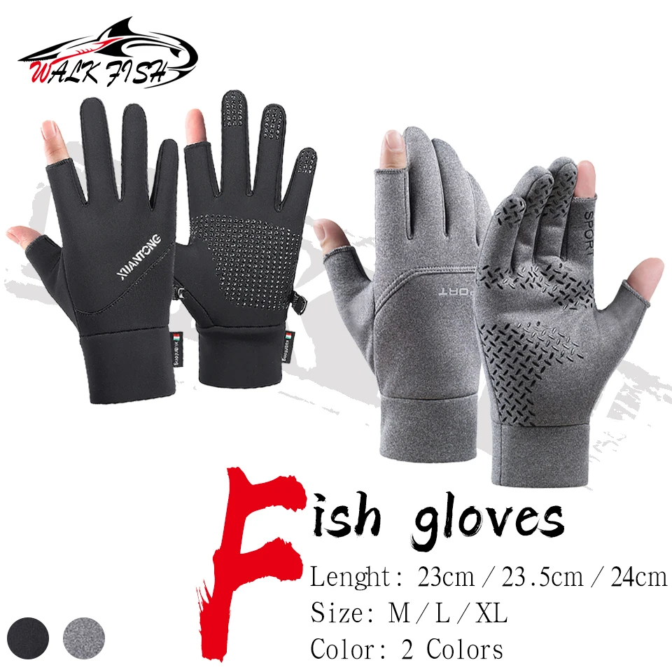 WALK FISH Fishing Gloves Two Fingers Exposed Fleece Keep Warm Anti-Slip Takeout Express Delivery Cycling Screen Wind Protection