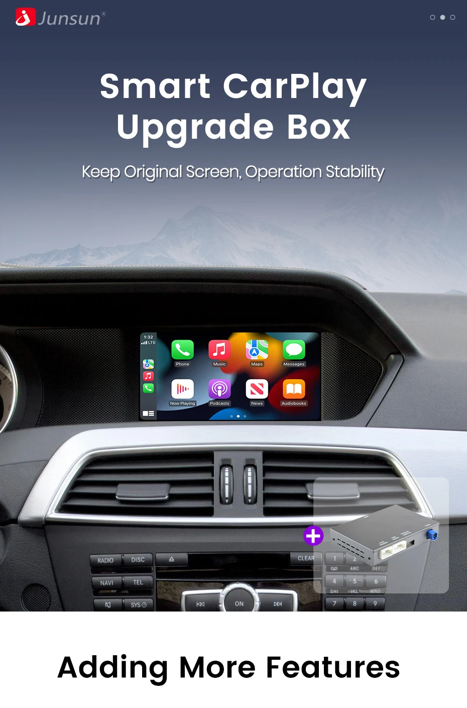 Junsun Wireless CarPlay Android Auto Decoder Für Mercedes Benz A GLC CLA GLA E GLE CLS Klasse W176 W205 NTG4.0/4.5/5.0 Mirrorlink – Detail 1