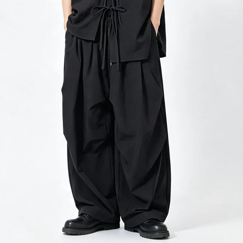 Men'S Casual Loose Wide-Leg Pants, Unisex High-Waisted Drawstring Trendy Long Pants A153