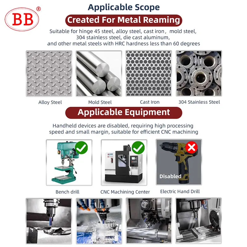 BB Carbide Reamer CNC Machine Hole Deburring Tool Blue Coating HRC60 Lath Cutter Drill Stainless Steel Hard Steel 6mm 8mm 1PCS