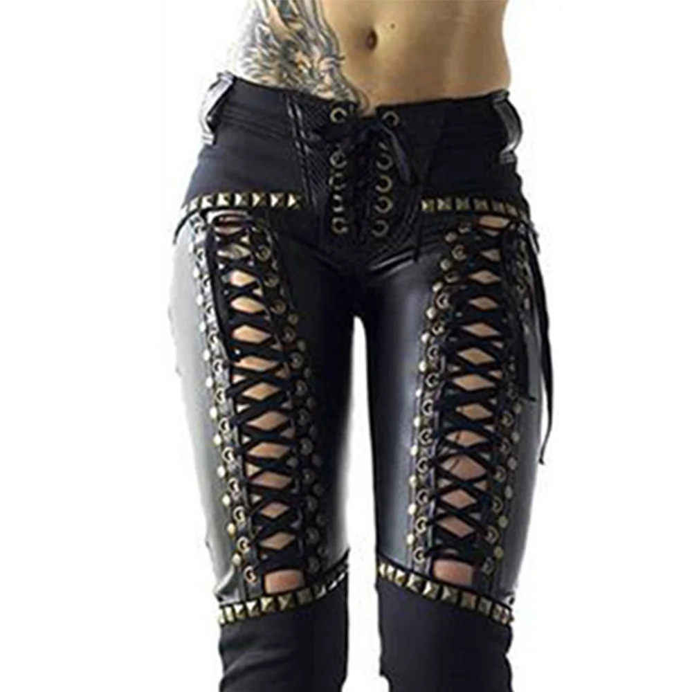 Women Pants Punk Rock Imitation Leather Pencil Pants