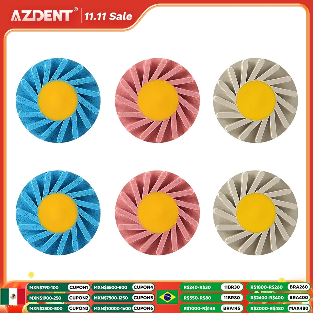 AZDENT 6pcs/Set Dental Zirconia Polishing Wheel 2.35mm Polisher for Ceramic Lithium Disilicate Zirconia 3-step Polishing System