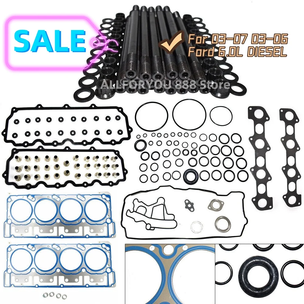 Diesel Head Stud Kit & Head Gasket For 2003-2007 Ford 6.0L V8 18mm