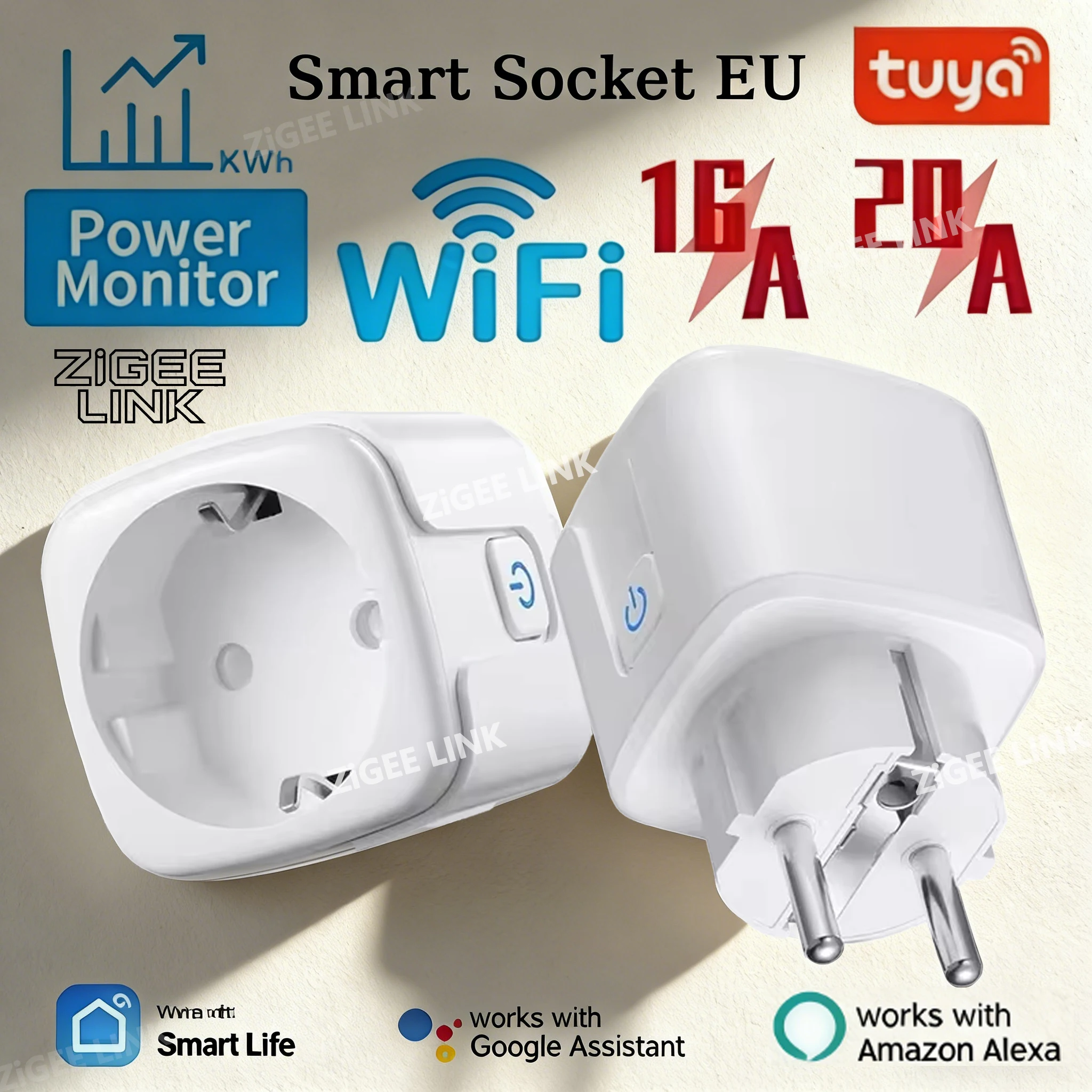 

Smart Plug WiFi Zigbee Socket EU 16A/20A с функцией синхронизации монитора мощности Tuya Smart Life APP Control работает с Alexa Google