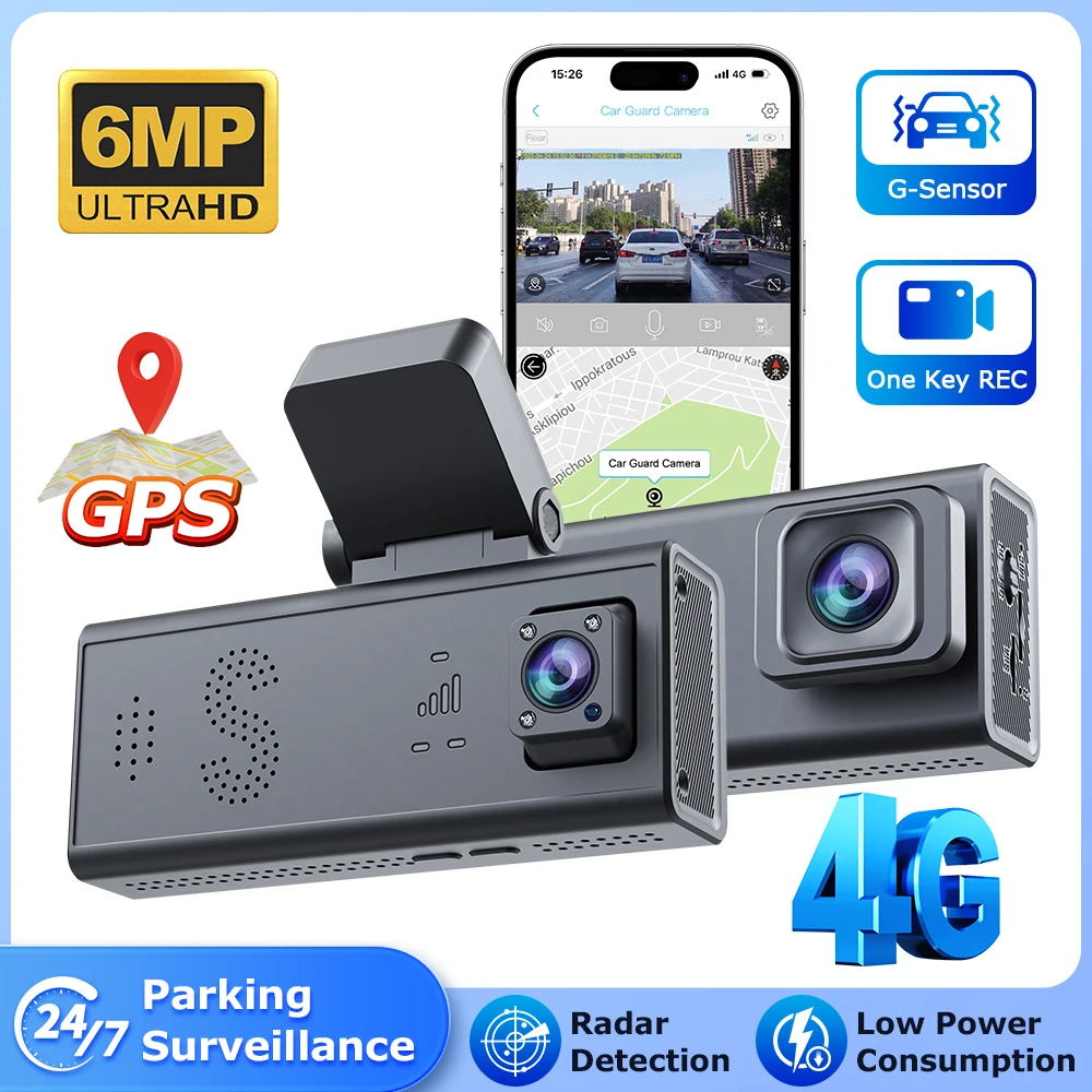 

INQMEGA 6MP FHD 4G SIM Dash AI Camera With Live Stream Dual Cameras GPS Tracking Car Cam Night Vision 24H Parking Monitor APP