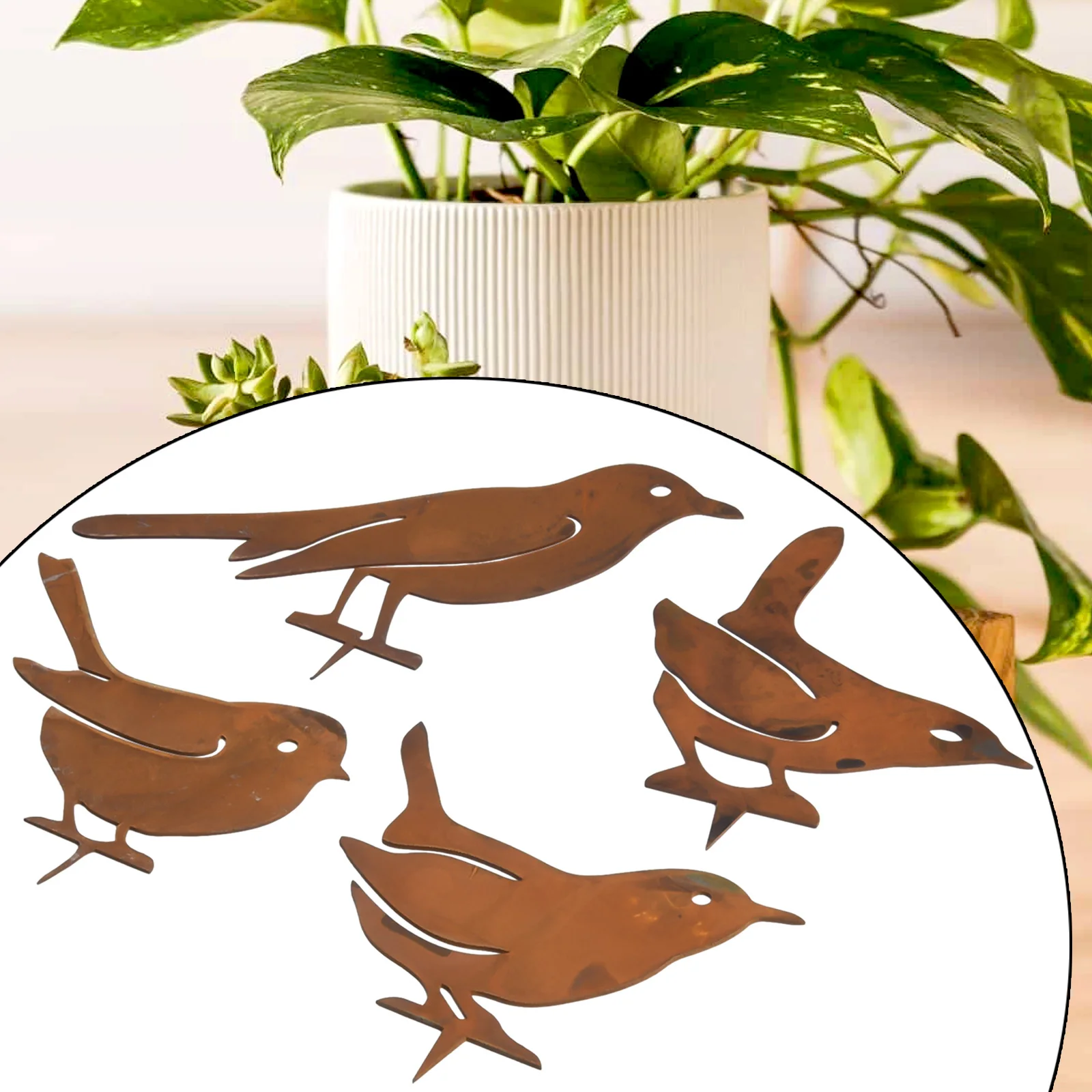 4Pcs Rusty Metal Bird Outdoor Decor Garden Home Yard Lawn Fish Pond Swimming Pool Stake Silhouettes Decor Ornament Figures