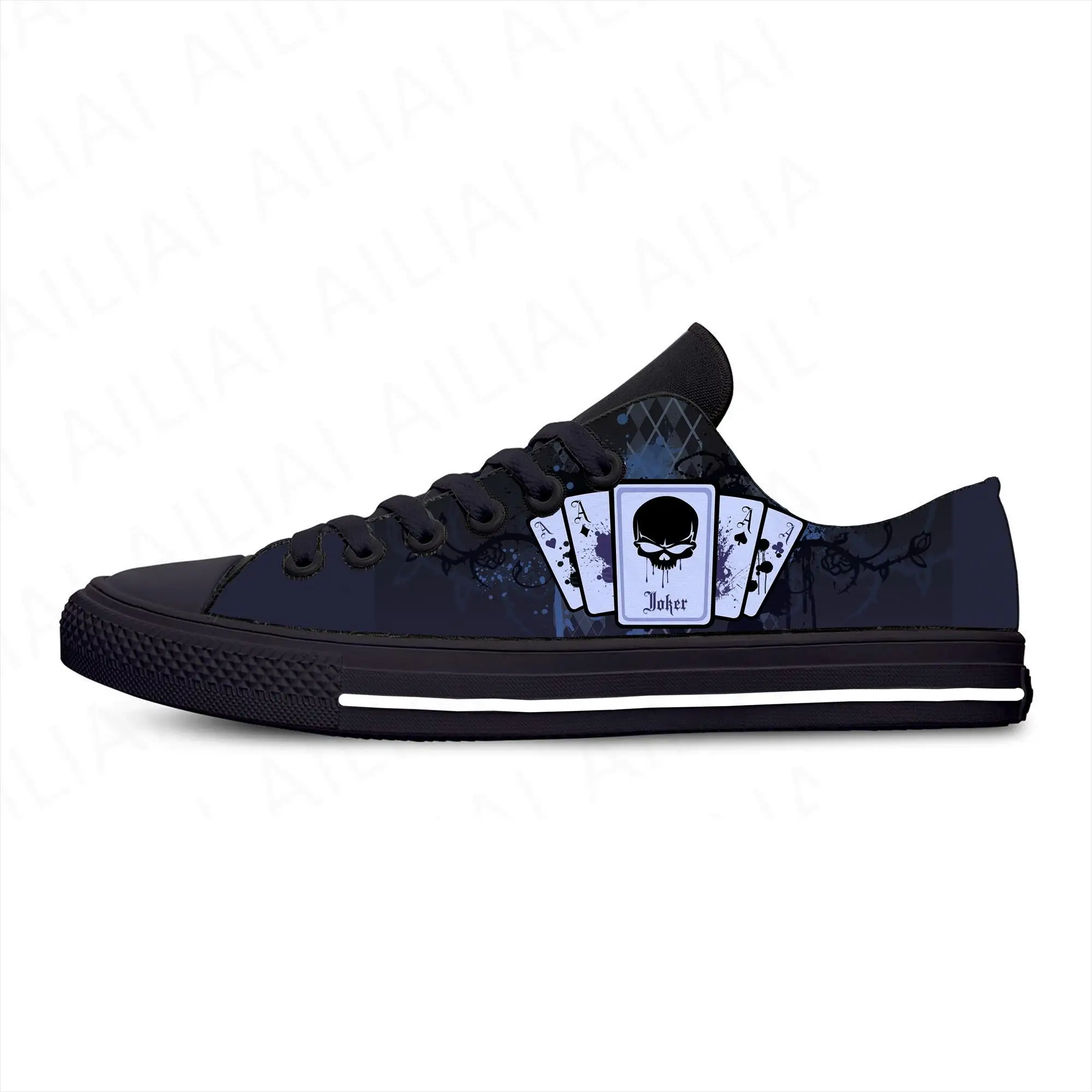 Grim Reaper Death Skull Poker Skeleton Horror Cool Casual Cloth Shoes Low Top Lightweight Breathable 3D Print Men Women Sneakers