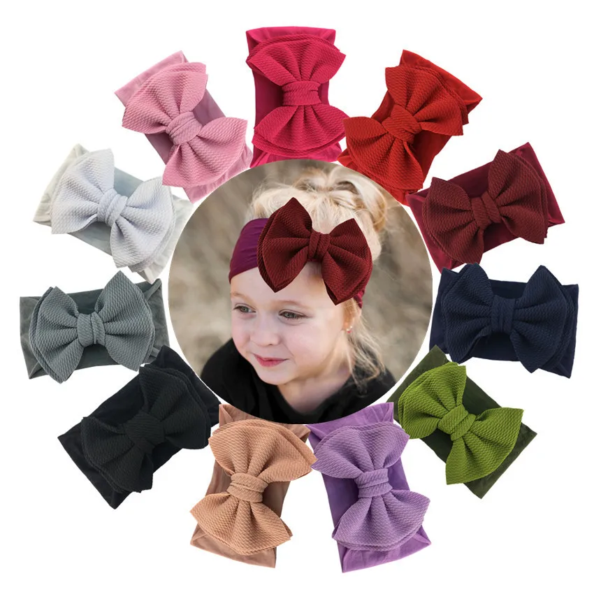 

90 Pcs Wholesale New Girls 5inch Double Fabric Bow Wide Nylon Headband Baby Headgear
