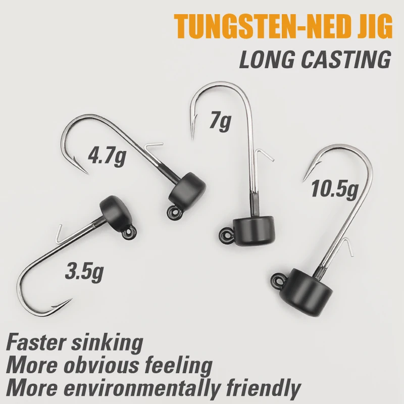 LUREHOLIC Tungsten Ned Jig Head with Norway Mustad Hook Ned Rig Hook Lure Fishing for Long Casting  Bass Fishing